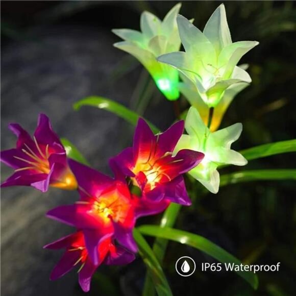 4 Pack Solar Flowers Lights,16 Bigger Head Solar Lily Flowers, 7 Color Changing - Picture 3 of 7